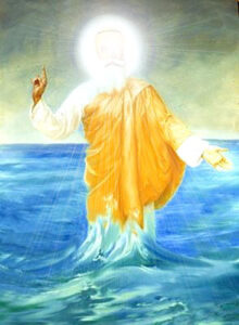 Guru Nanak Jee immersing from River Veiee with Revelation