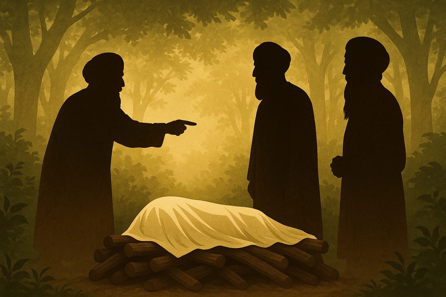 Bhai Lehna Ji being tested by Guru Nanak Dev Ji to see if he was obedient