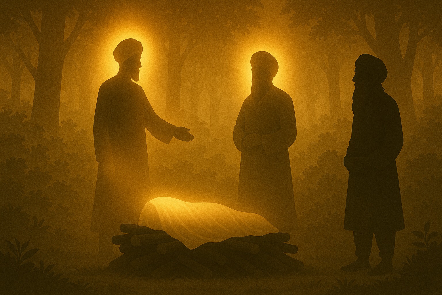 Bhai Lehna Ji being tested by Guru Nanak Dev Ji to see if he was obedient