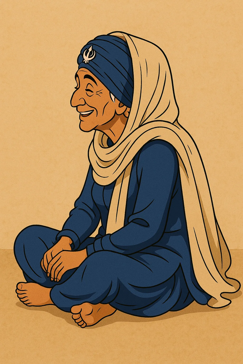 Elderly Sikh Lady Listening to Prayers