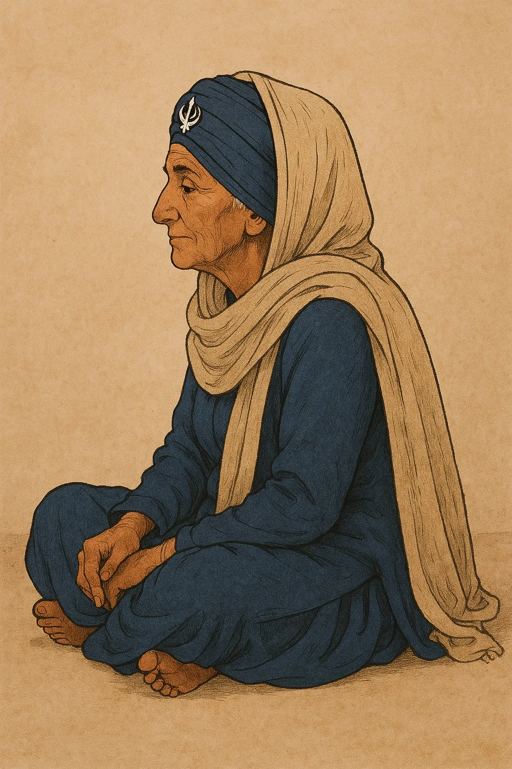 Elderly Sikh Woman Meditating