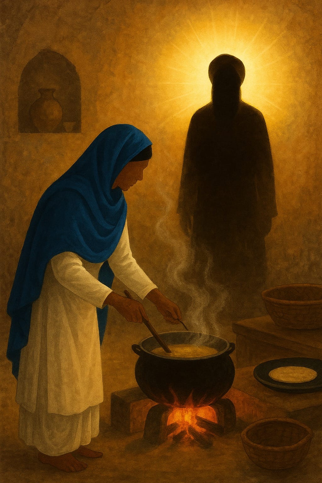 Mata Khivi Ji cooking Langar whilst in divine remembrance of Guru Angad Dev Ji