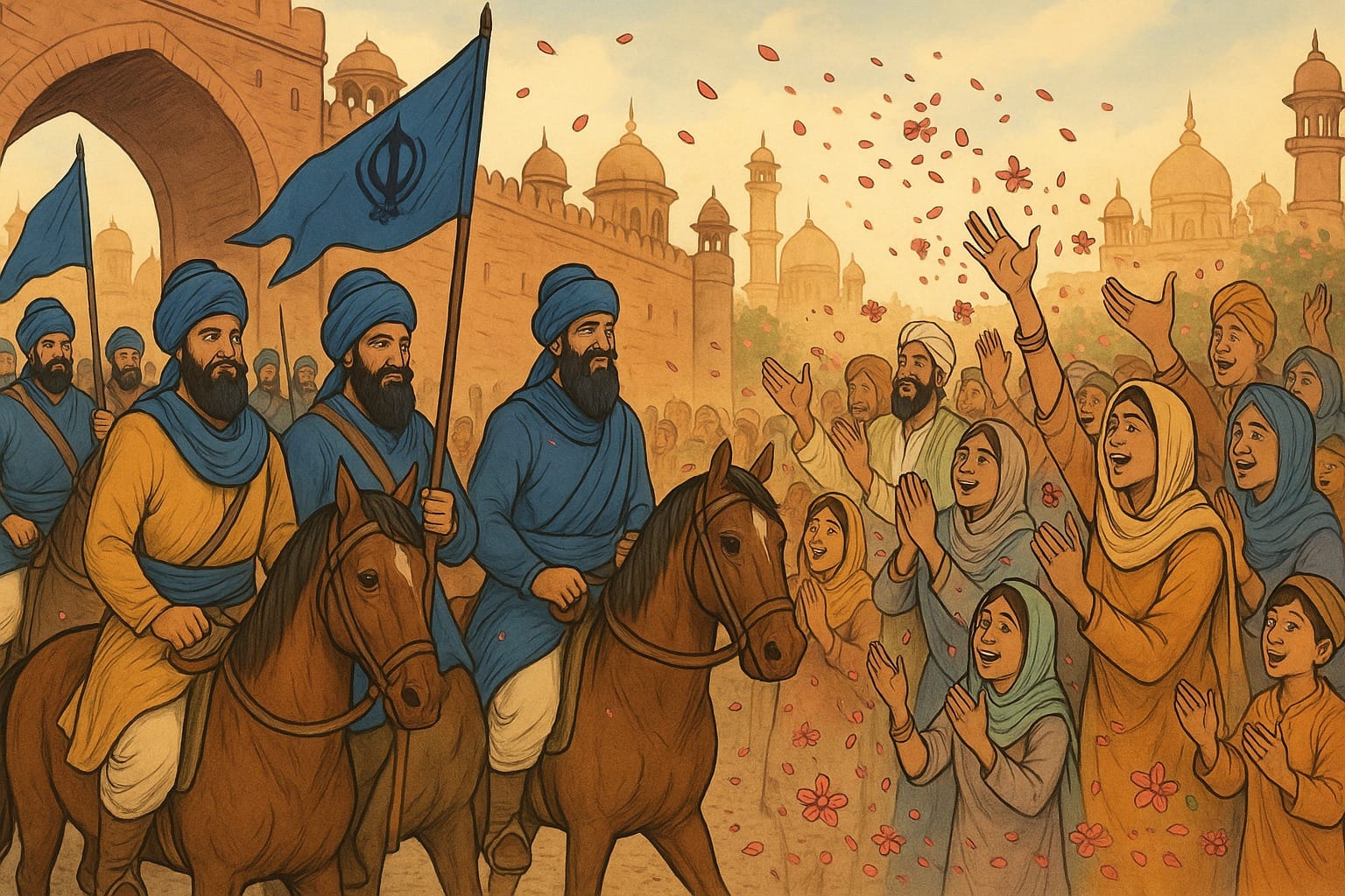 1783 Khalsa Fateh Diwas when the Khalsa entered Delhi as the new rulers and the non Sikhs of Delhi welcomed the Khalsa with flowers and love