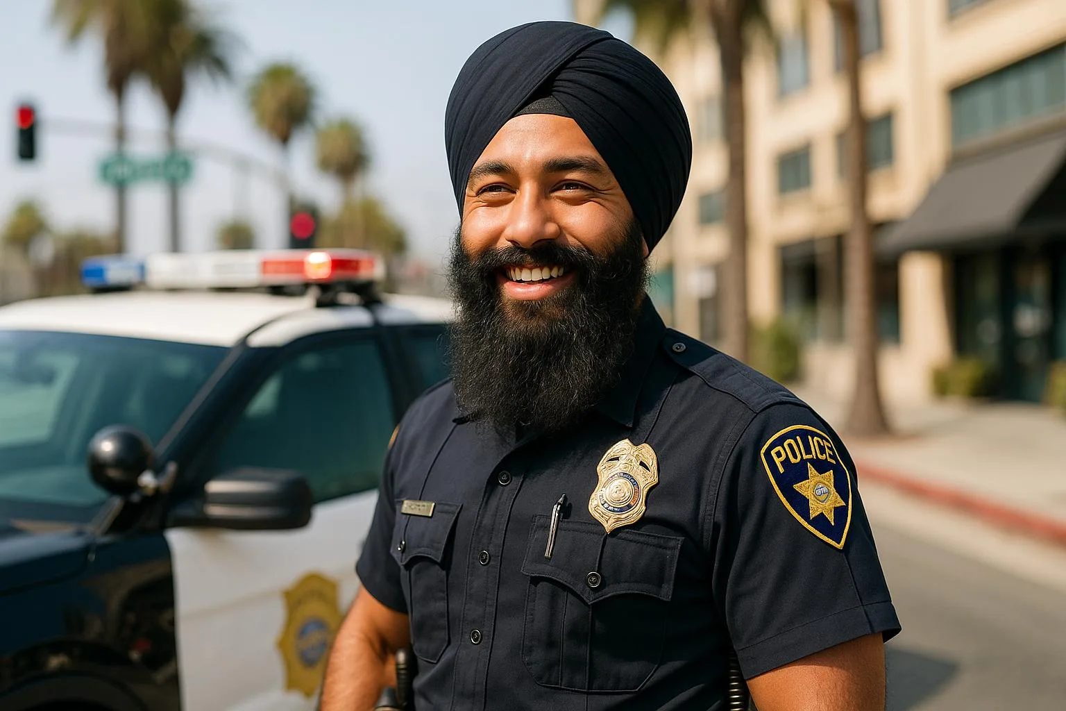 A Brazilian origin Sikh man working a police officer