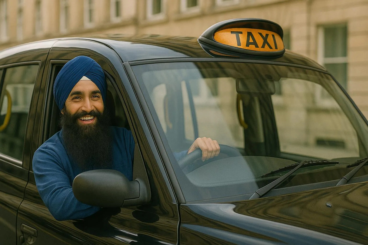 A Sikh man working as a taxi drive