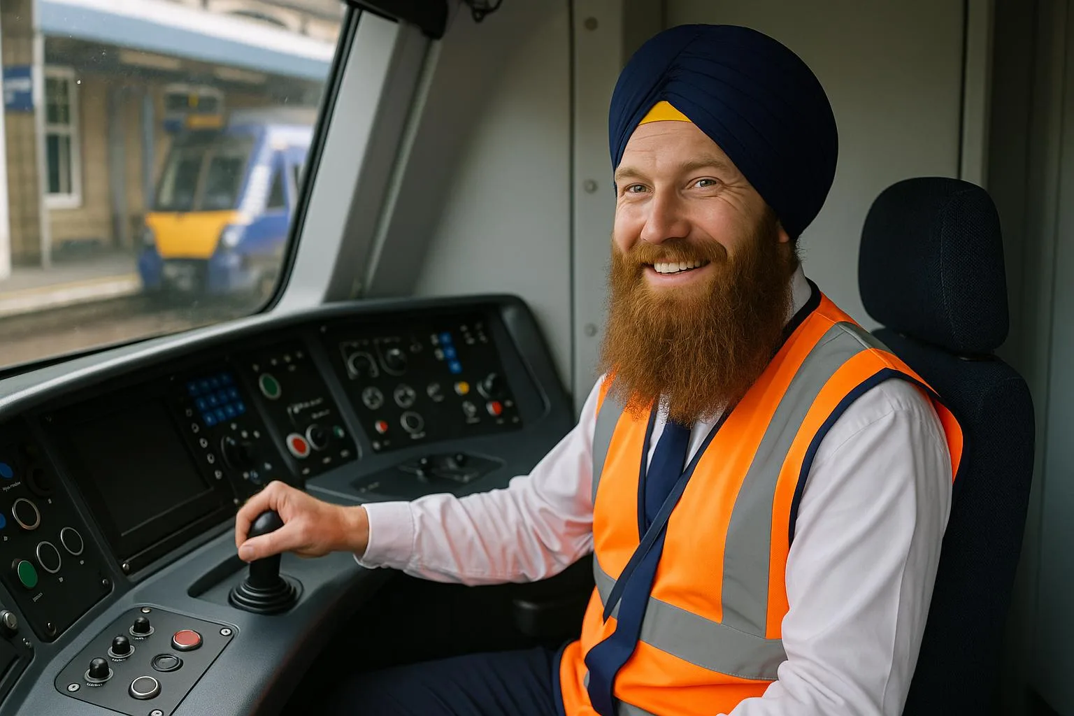 A White Scottish origin Sikh man working as a train operator