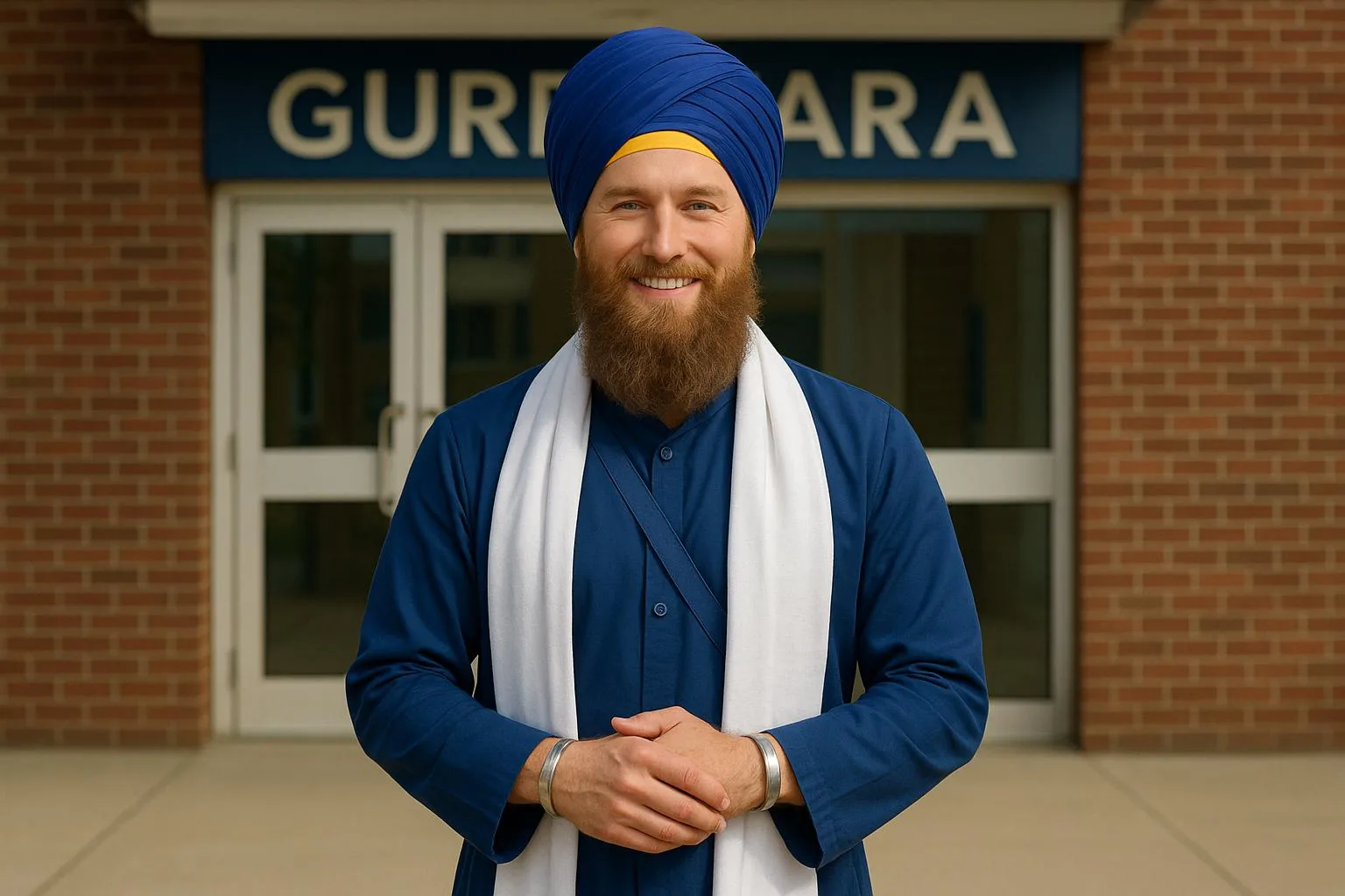 A White origin Sikh man working as a Granthi Sikh priest at a Gurdwara