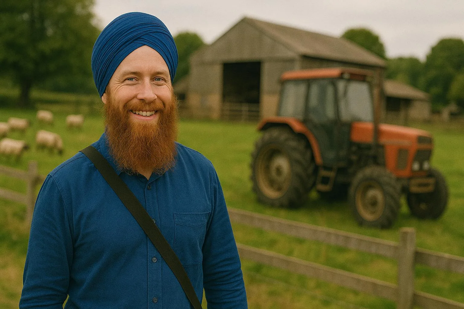 An White English origin Sikh man working as a farmer