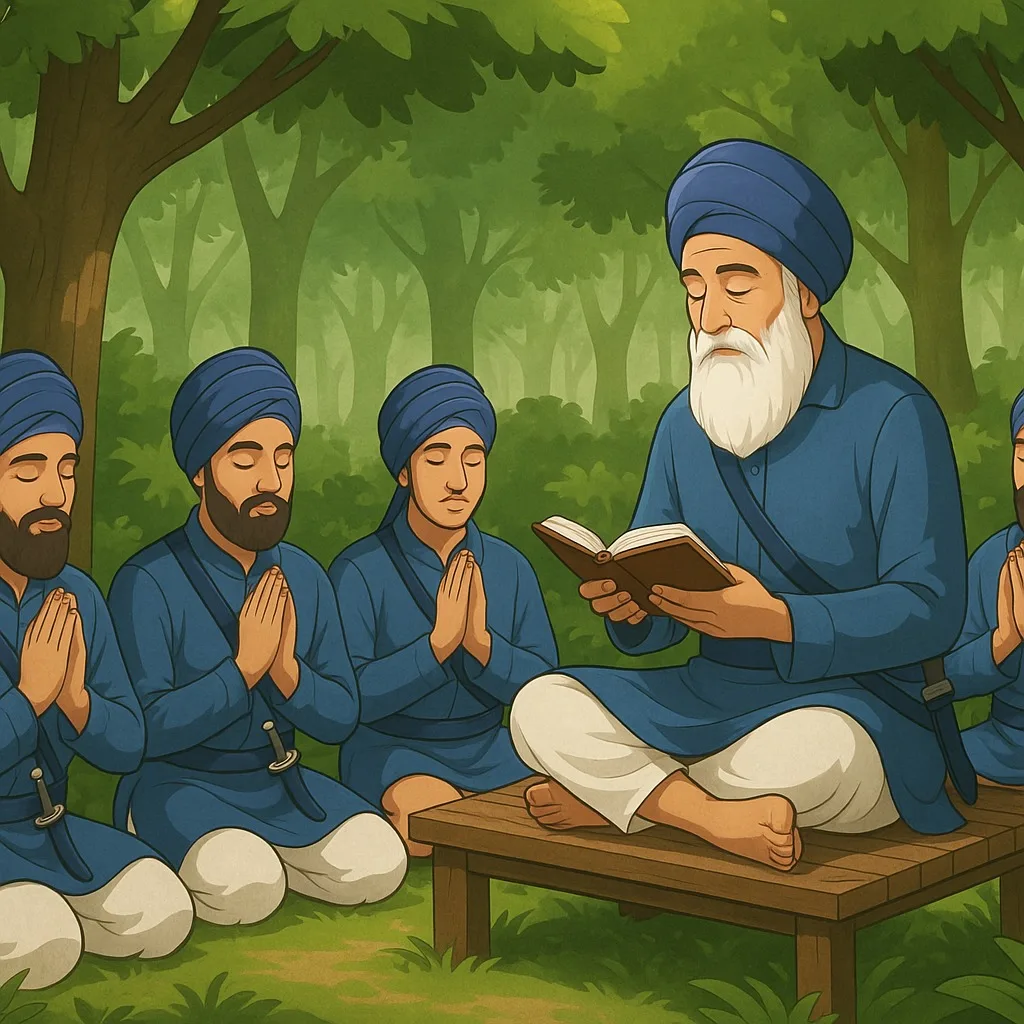An elder Sikh leading evening prayers