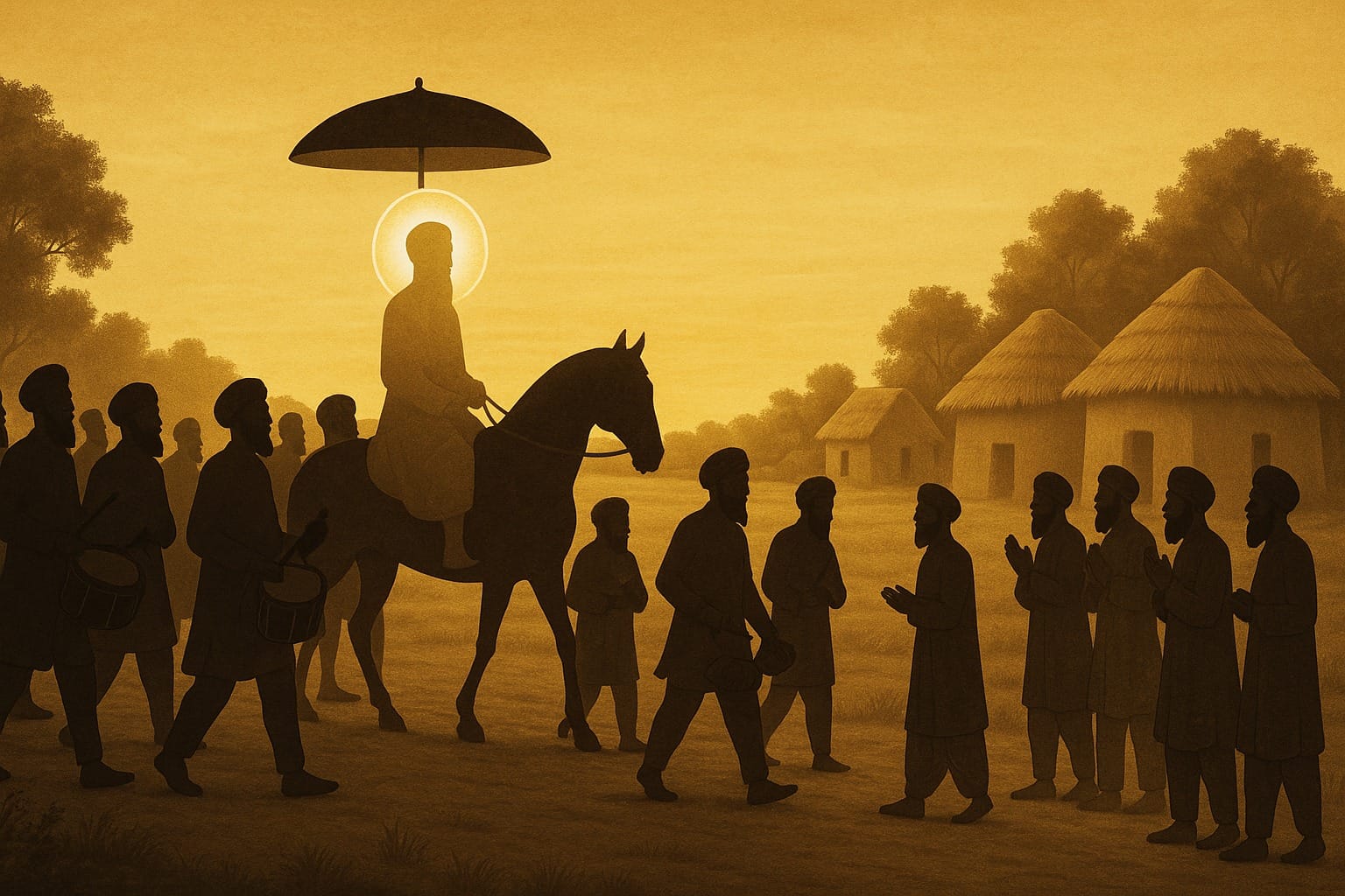 Guru-Arjan-Dev-Ji-on-his-wedding-day-being-welcomed-at-village-Bilga-to-get-married-to-Mata-Ganga-Ji-in-1589