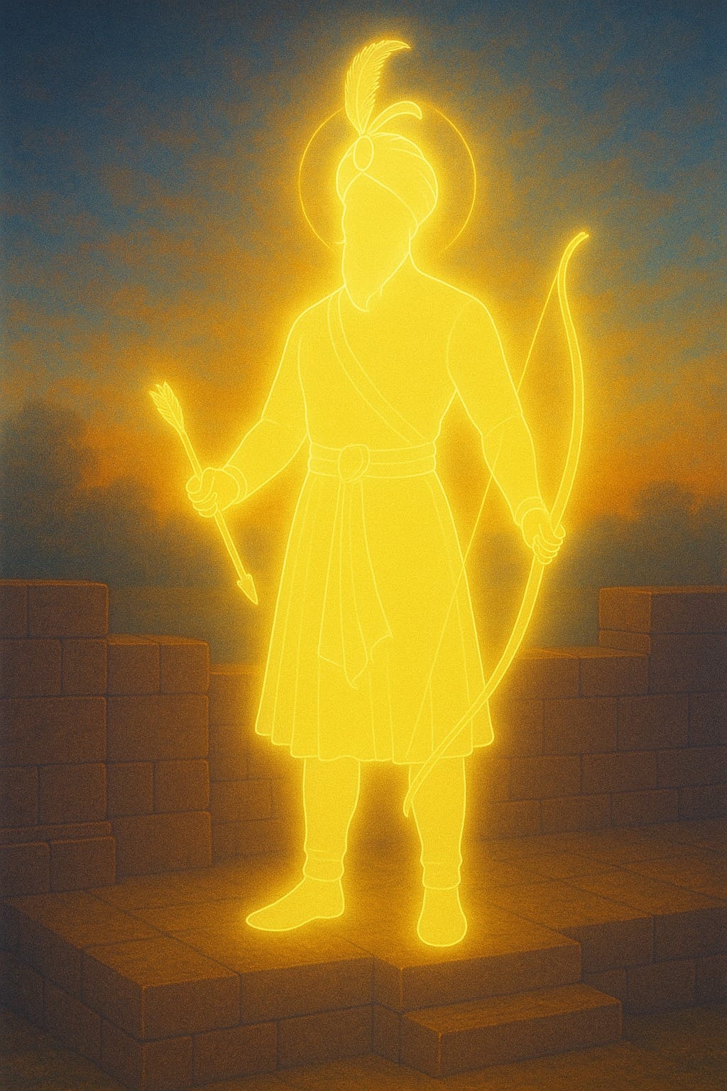 Guru Gobind Singh Ji with a bow and arrow
