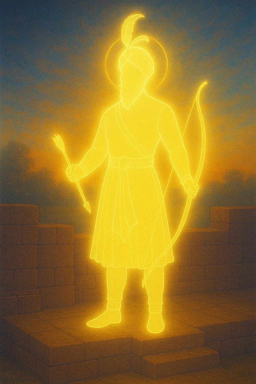Guru Gobind Singh Ji with a bow and arrow