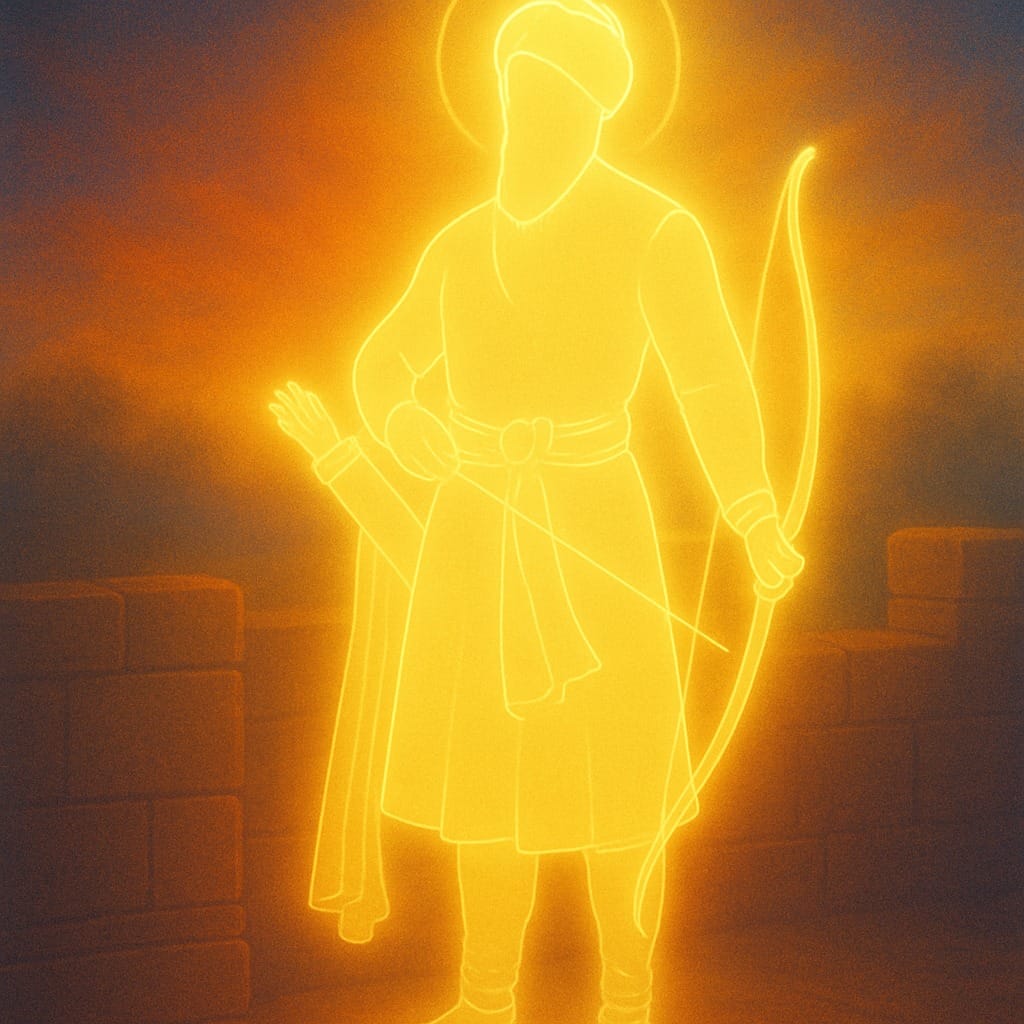 Guru Gobind Singh Ji with a bow and arrow