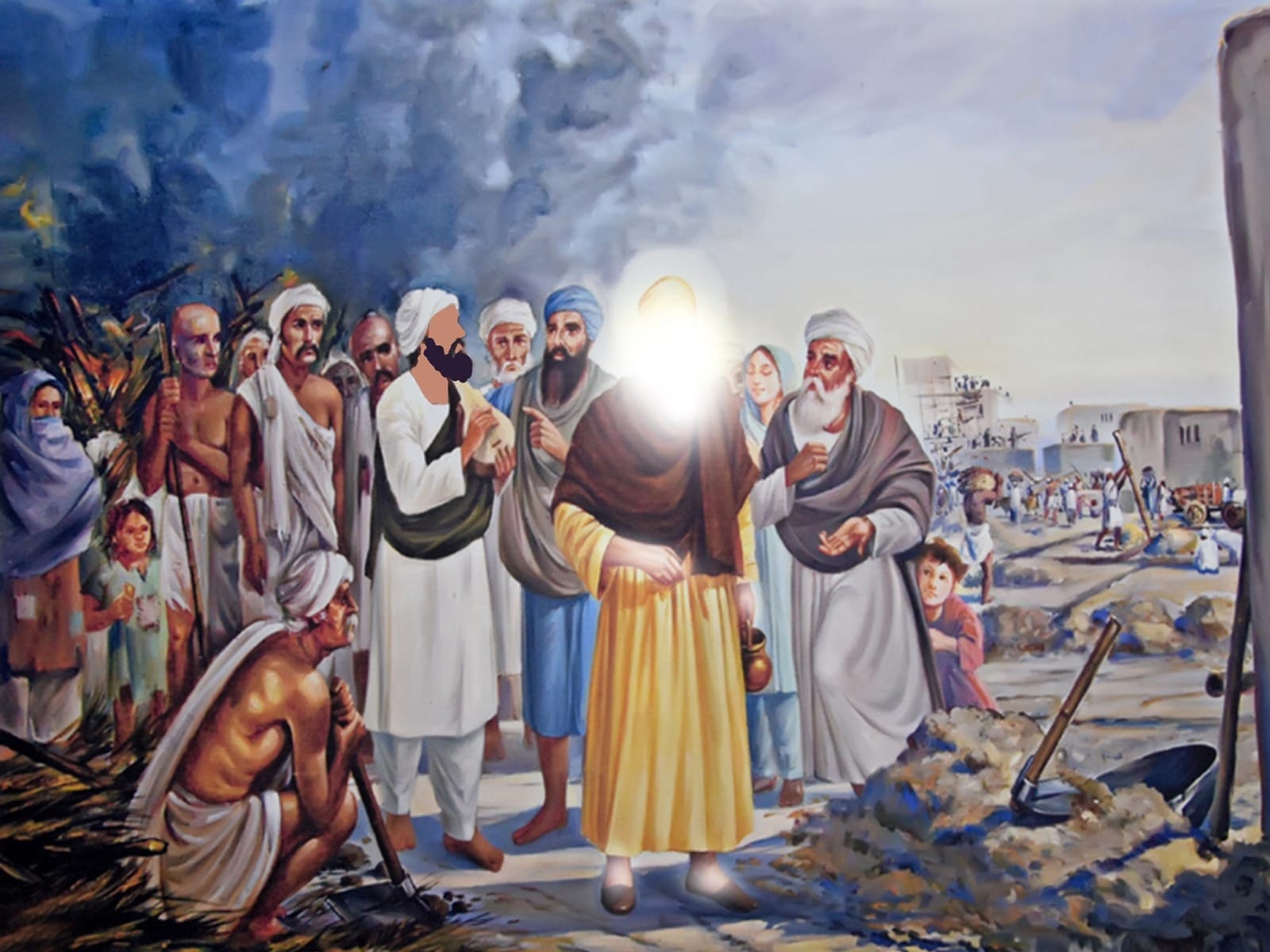 Guru Nanak Dev Ji clearing up the slums and helping the poor