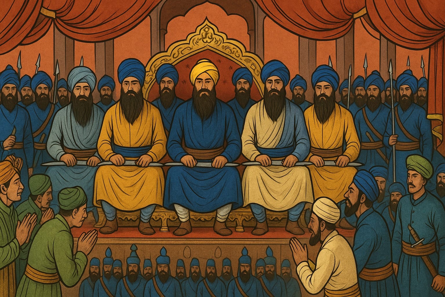 In 1783 the Panj Singh sit on the throne of the Lal Qila Red Fort and hold a court 2