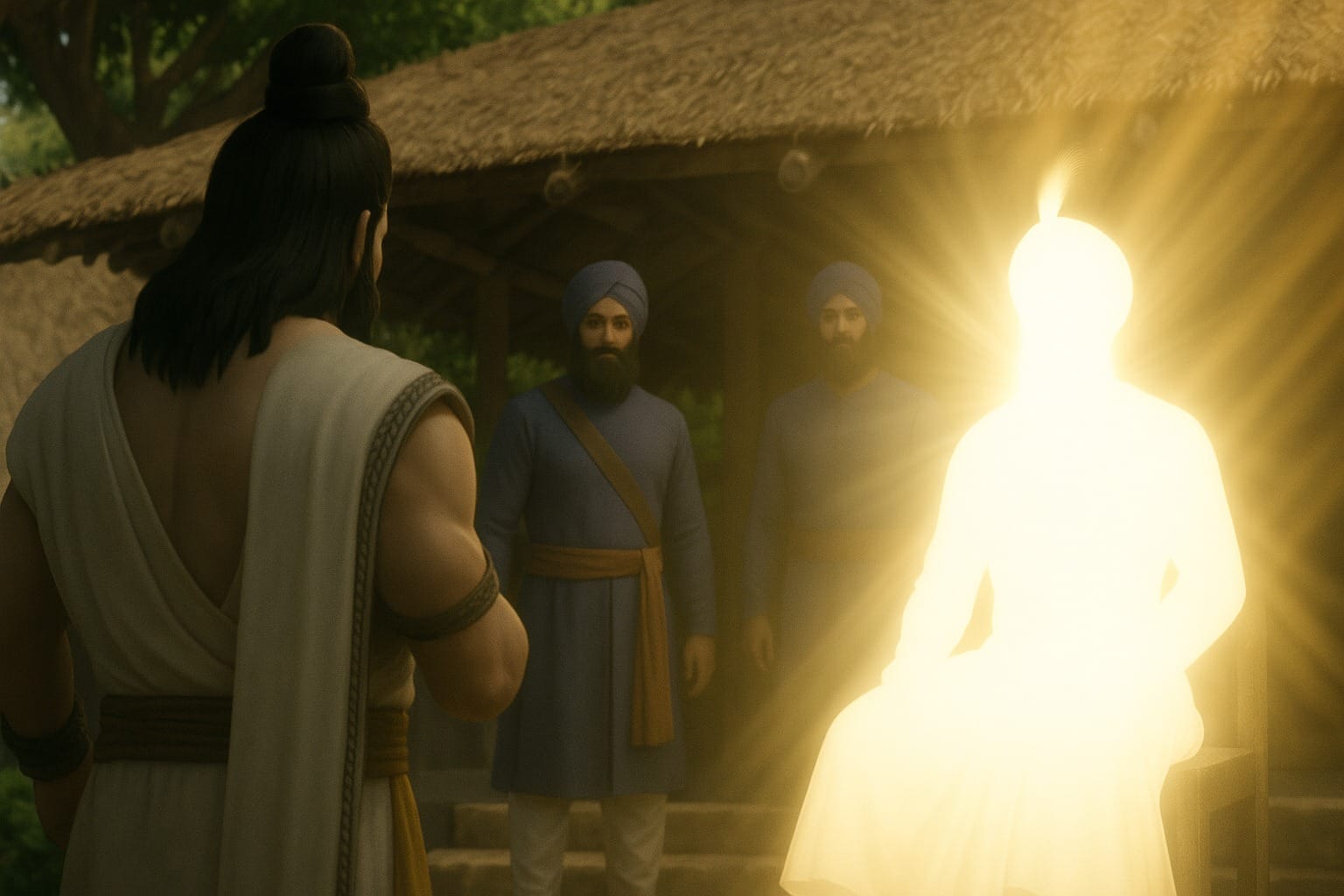 Madho Das meeting Guru Gobind Singh Ji for the first time and surrendering himself to become Gurus Banda later Banda Singh Bahadur