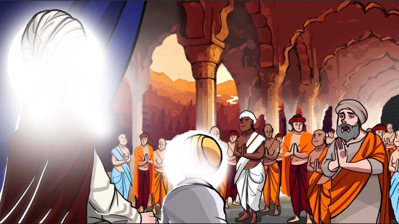 Pandit-Kirpa-Ram-and-Hindu-leaders-pleading-to-Guru-Teg-Bahadar-Ji-to-protect-their-religious-freedom-and-right-to-live-without-persecution-and-destruction-of-their-homes-temples-and-schools