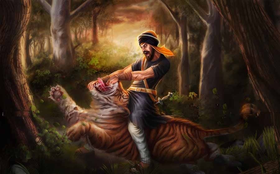 Sardar Hari Nalwa the great Sikh general who single handed with a weapon ripped open the mouth of a man eating lion