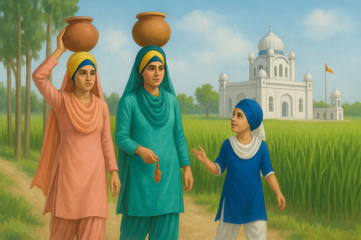 Sikh Punjabi women carrying water in a village in Punjab 2