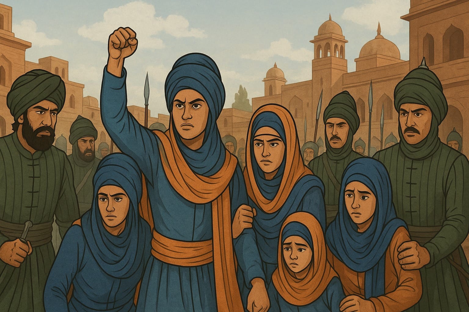 Sikh women being arrested in Lahore after Lakhpat Rai issues orders that all Sikh women and children should be arrested and put in prison in 1748