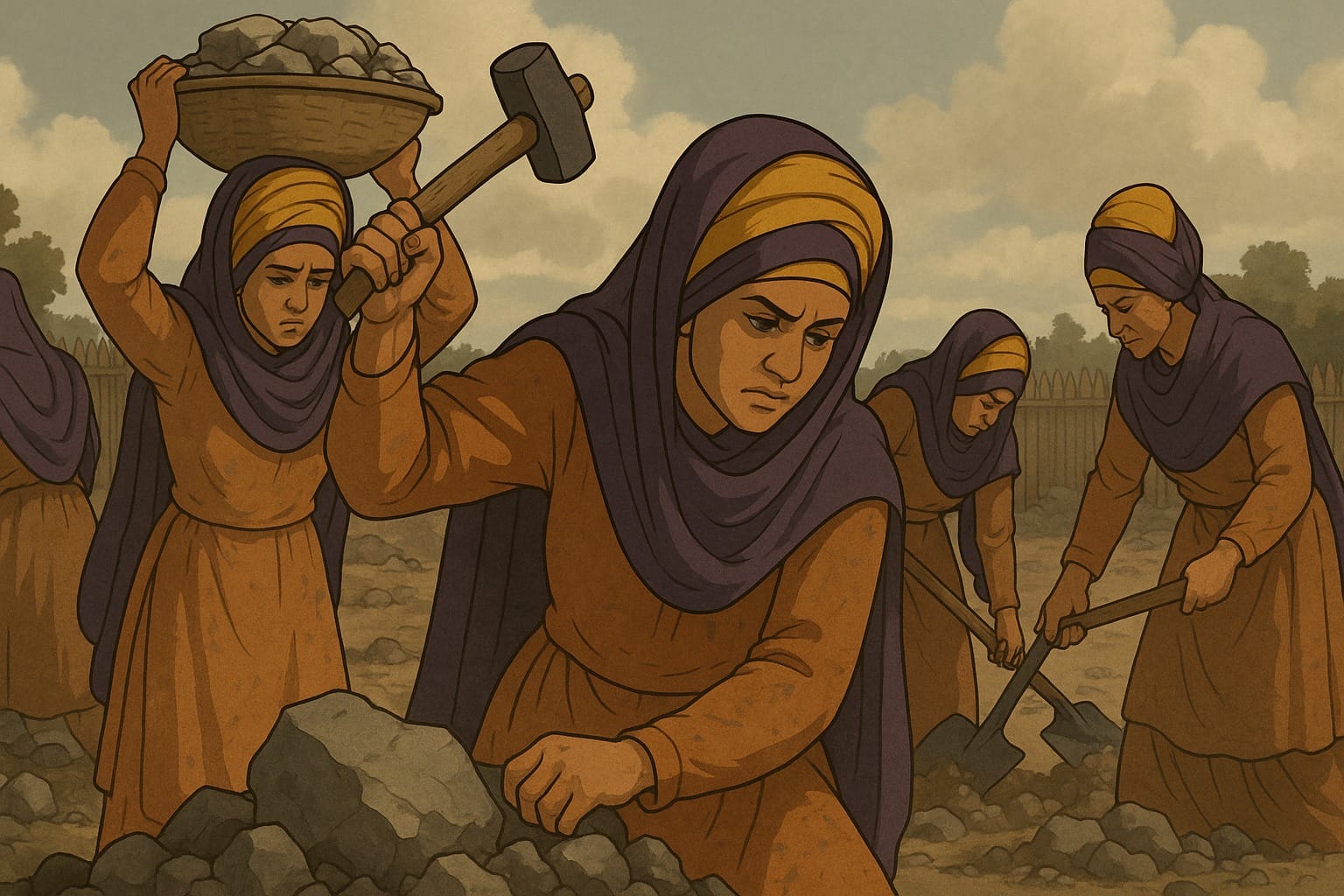 Sikh women forced to do hard labour in Lahore by Mir Mannu in the 18th century
