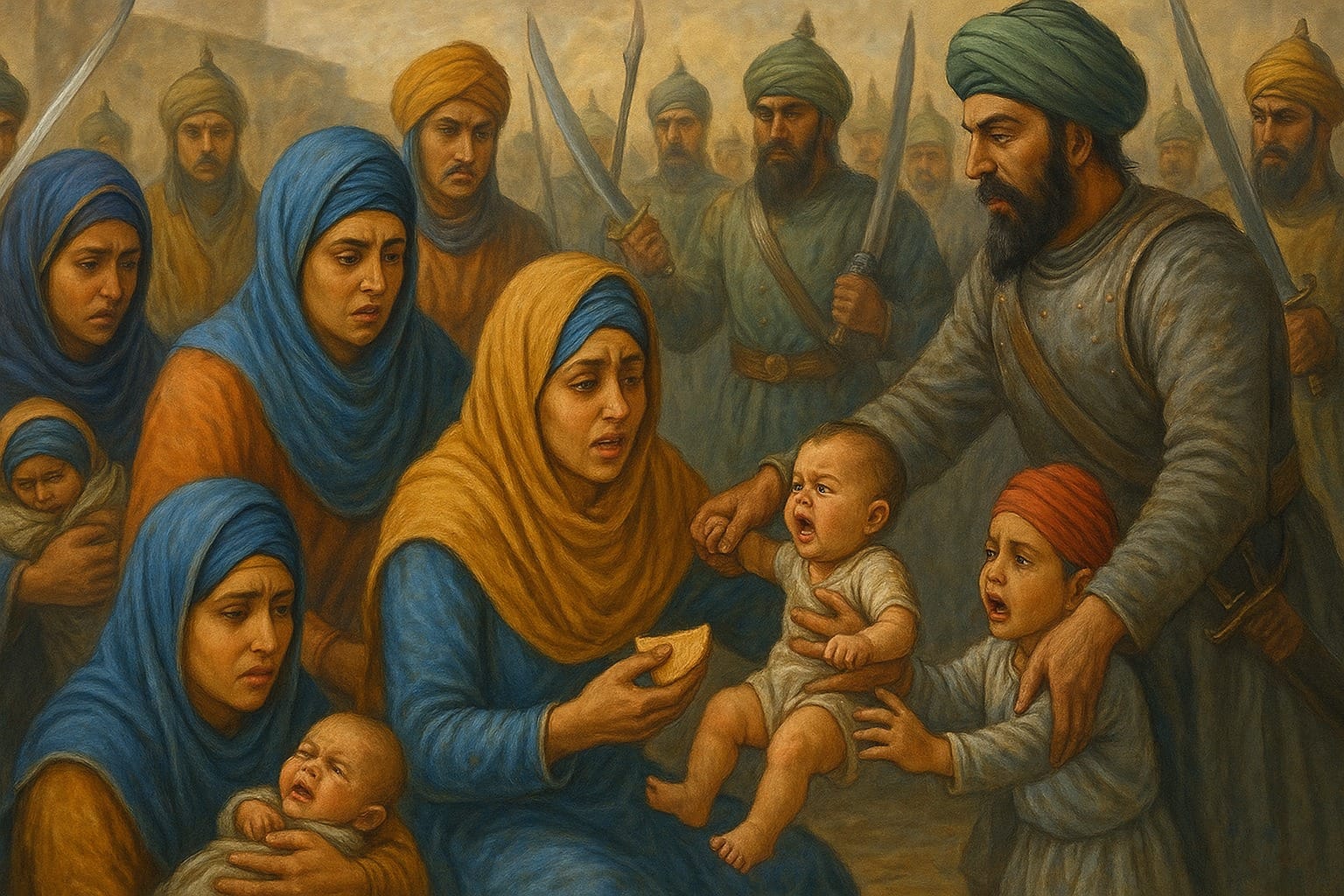 Sikh women having their children snatched away from them when in the custody of Mir Mannu in his cruel prison in Lahore