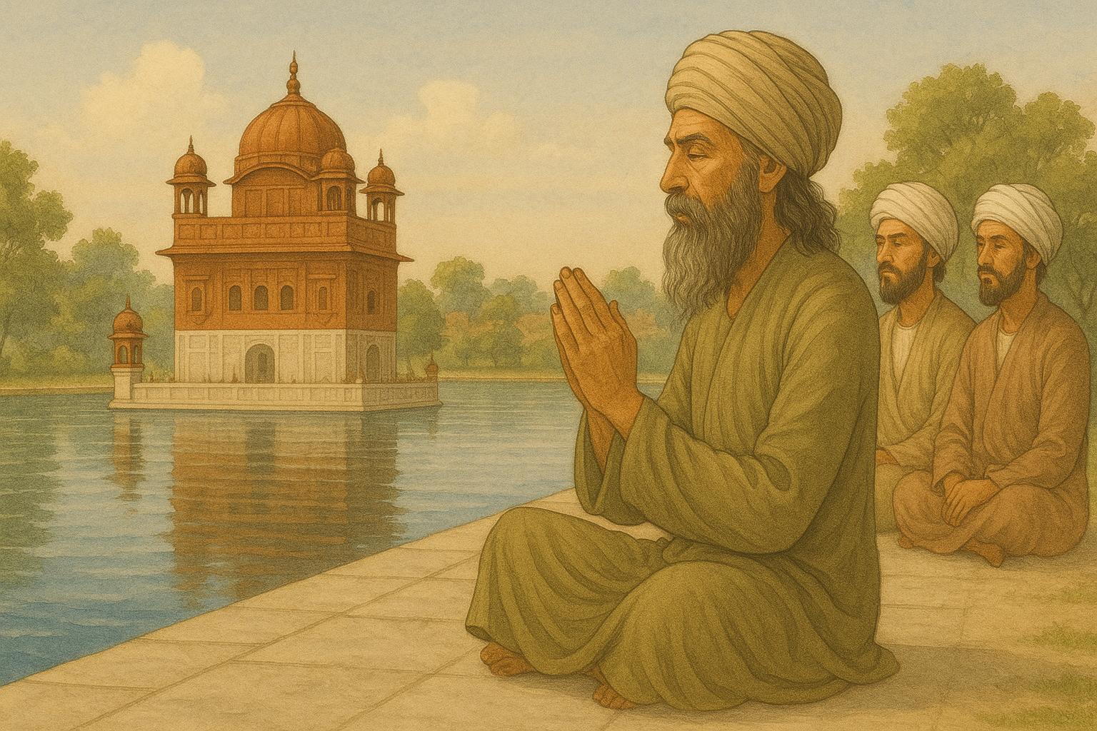 Sufi Saint turned Sikh Sian Mian Mir praying at Sri Darbar Amritsar with his students