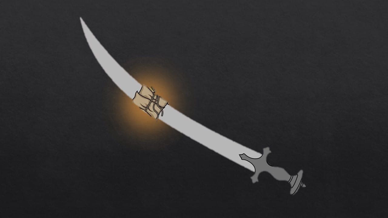 The sword used during the martyrdom of Guru Teg Bahadar Ji. The paper given by the Guru did not break or tear showing the Guru cannot be killed but sacrificed his body willingly