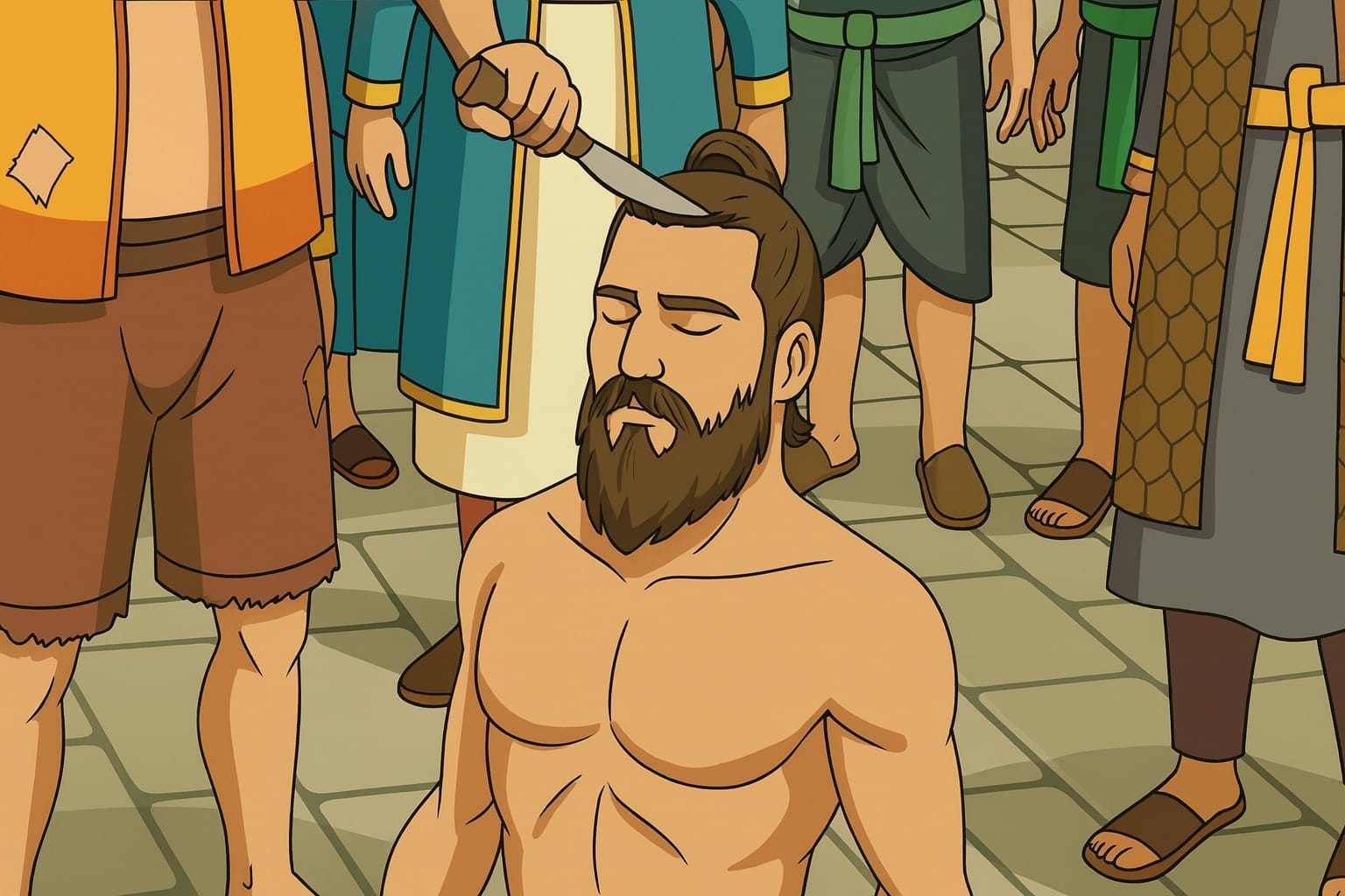 Bhai Taru Singh having his scalp removed by a cobbler on the order of Zakhriya Khan the Governor of Lahore in July 1745