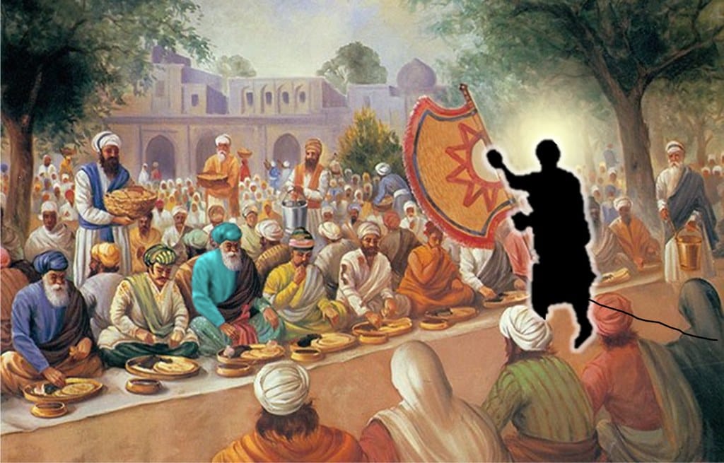 Guru Arjan Dev Ji fanning the Sangat