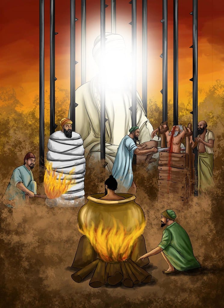 Martyrdom Shaheedi of Ninth Form Guru Guru Teg Bahadur Sahib Ji along with 3 Sikhs