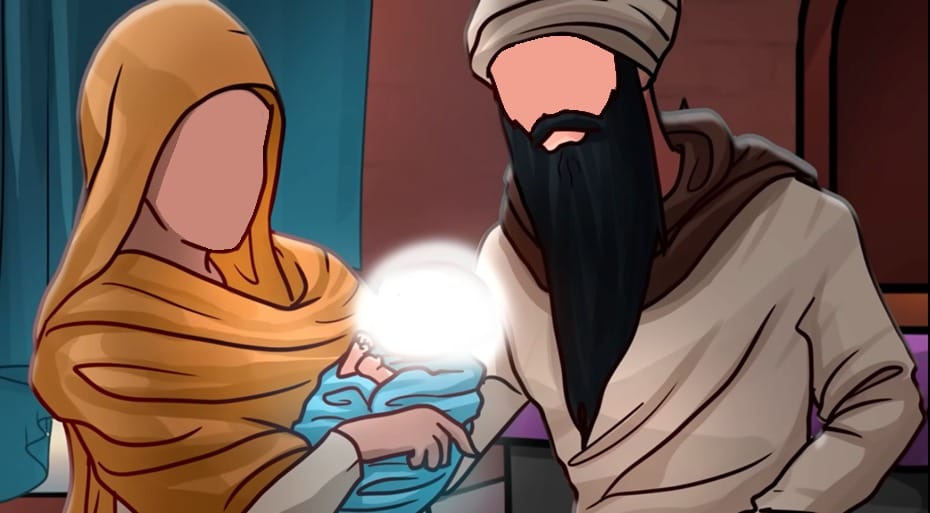 Baba Hardas Ji and Mata Daya Kaur on birth of a son who becomes the vessel of the Gurus Light to manifest as Guru Ramdas Ji