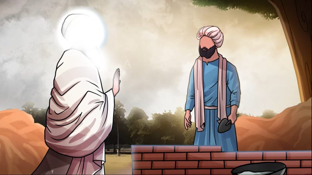 Bhai Rama Ji constructing a platform Tharra Sahib on the instructions of Sri Guru Amardas Ji