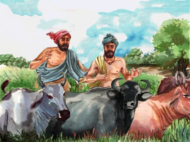 Farmers shocked that the herd of cattle that the child Guru Nanak Dev Ji was overseeing has eating their crops