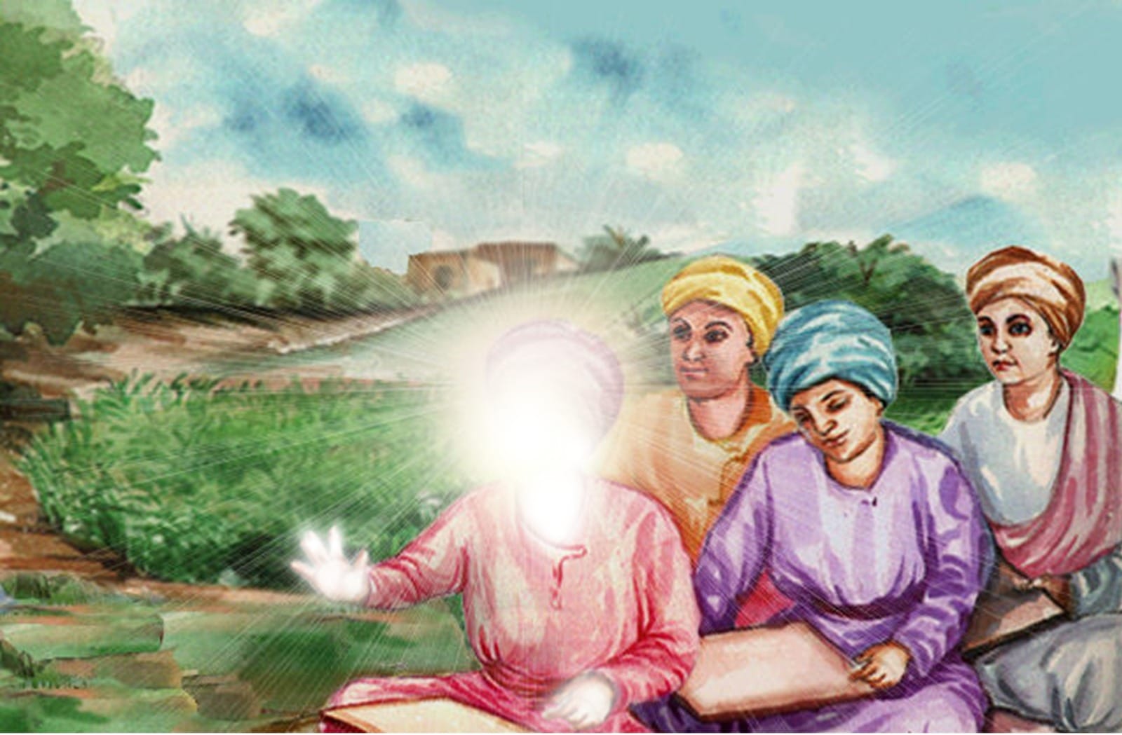 Guru Nanak Dev Ji at school on the first day knowing everything and proving to his teacher and classmates that he was the Almighty revealed on earth 1