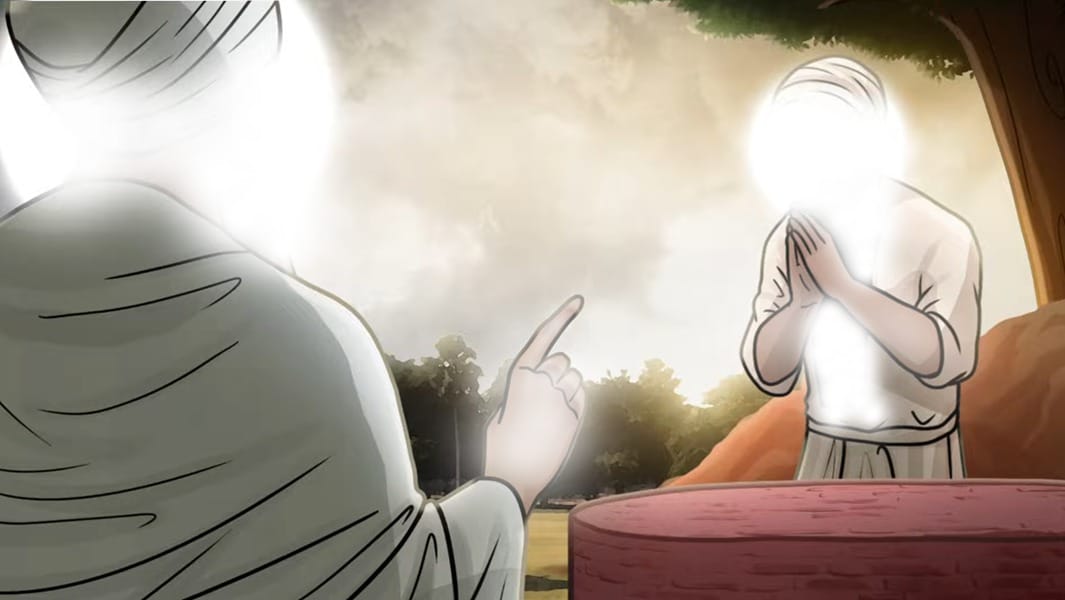 Sri Guru Ramdas Ji asking Guru Amardas Ji to bless him that he can create the platform as he desires