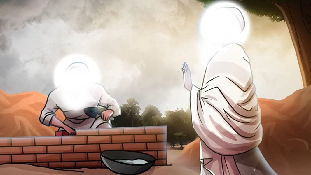 Sri Guru Ramdas Ji being asked to construct a platform Tharra Sahib on the instructions of Sri Guru Amardas Ji