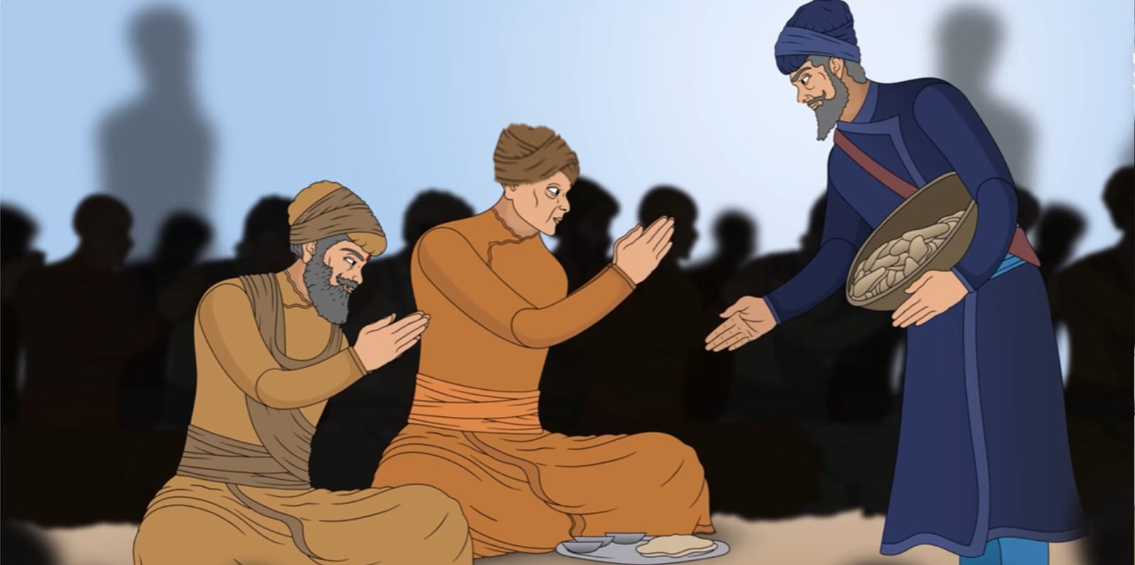 500 Kashmiri Brahmins and 16 Hindu leaders from across India visiting Sri Anandpur Sahib on 25th May 1675 and eating Langar