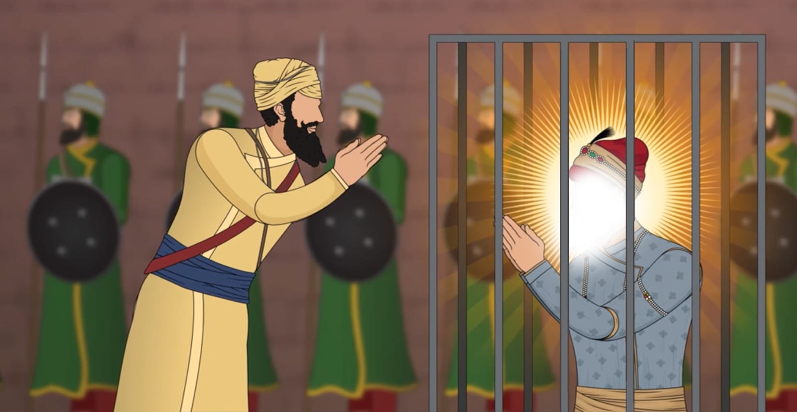 Bhai Jaita Ji meeting Guru Teg Bahadur Ji while Guru Ji stayed in prison