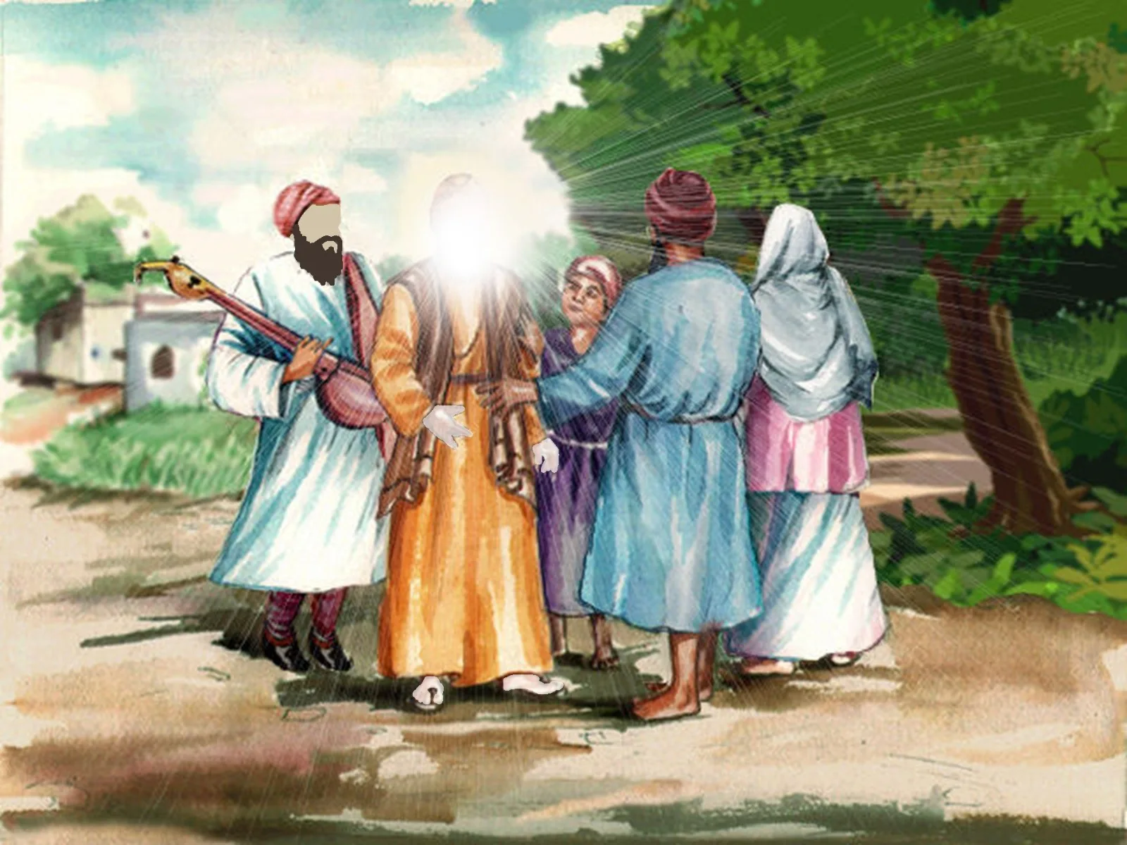 Guru Nanak Dev Ji accompanied by Bhai Mardana Ji