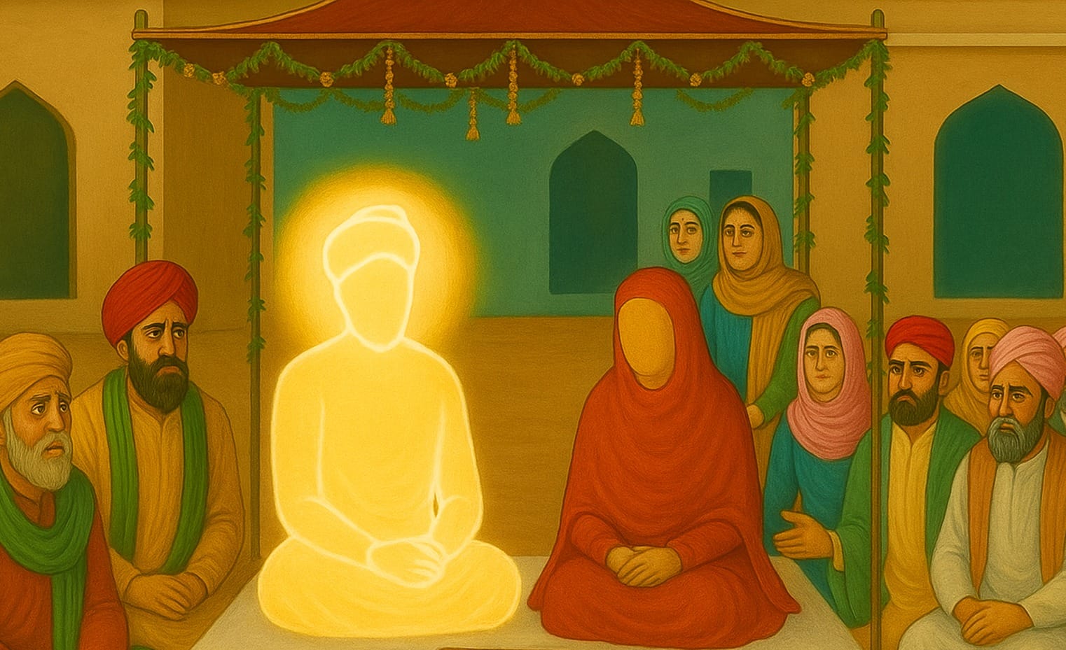 Guru Nanak Dev Ji and Mata Sulakhani Ji at Batala during Viaah Purab marriage ceremony