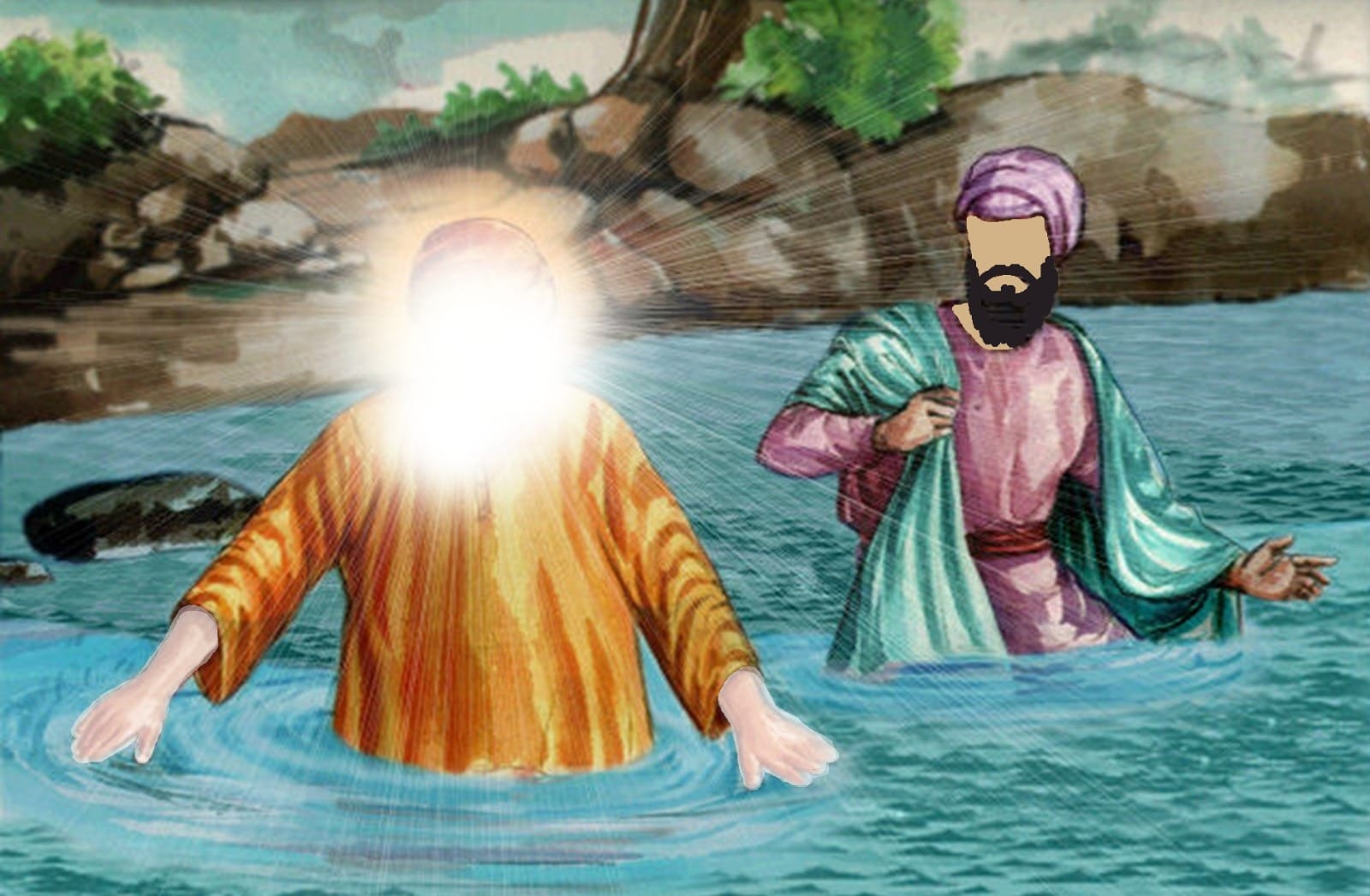 Guru Nanak Dev Ji immersing himself into the River Vein in Sultanpur Lodhi