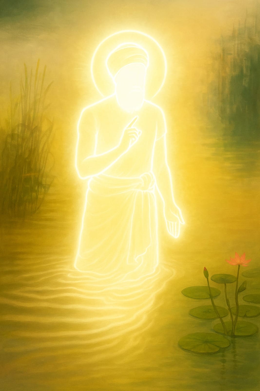 Guru Nanak Dev Ji standing in the River Vein in Sultanpur Lodhi