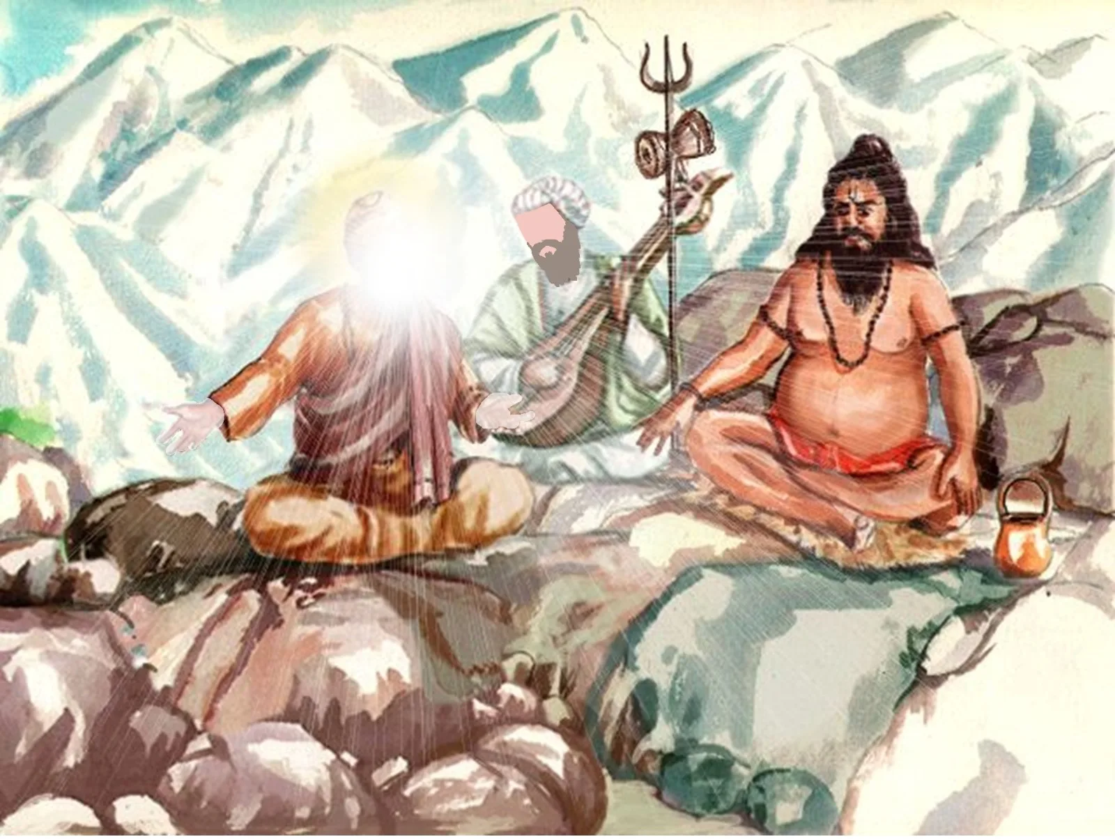 Guru Nanak Dev Ji travelling to remote areas in mountains to meet accomplished Yogis