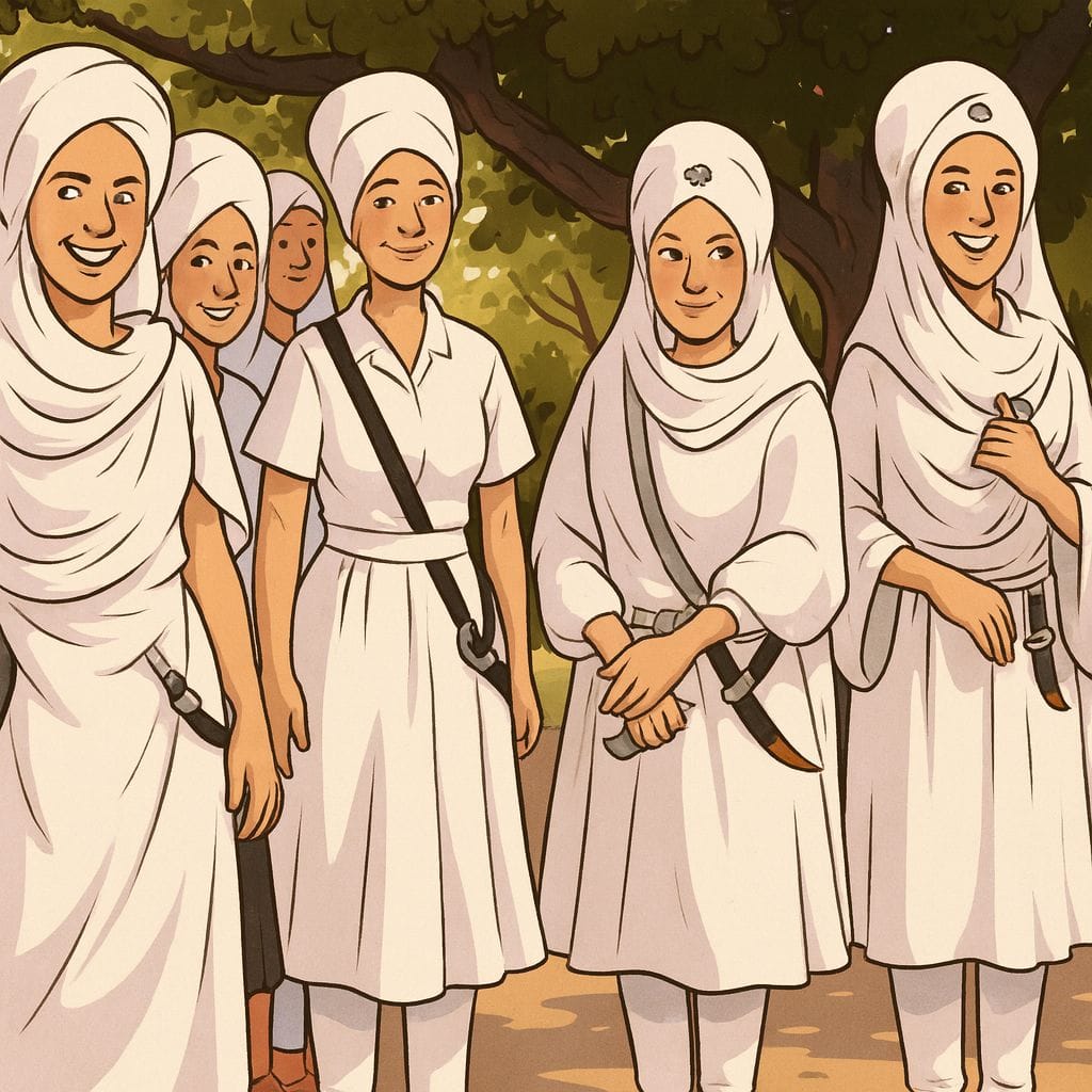 Sikh women dressed in traditional Sikh dress Baanaa