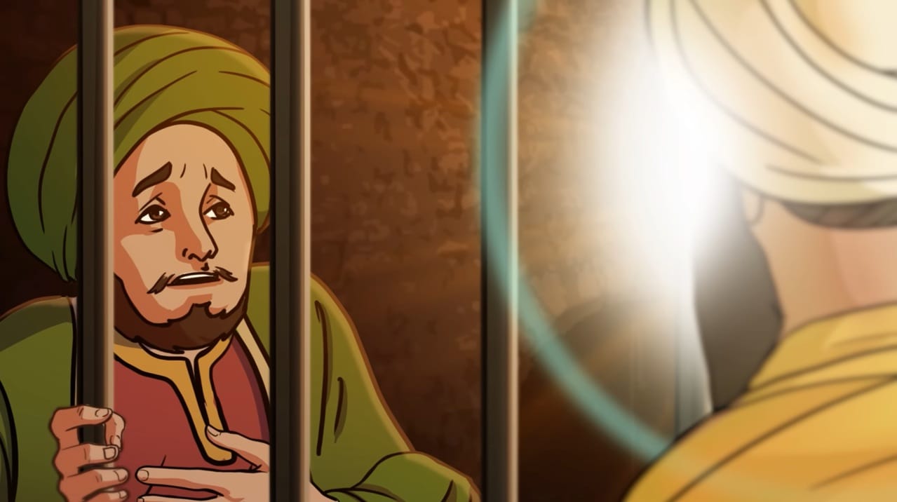 The jailor Sayyid Hassan Abdulaa of Mani Majra near Chandigarh realising Guru Teg Bahadur Sahib Ji was God revealed on Earth