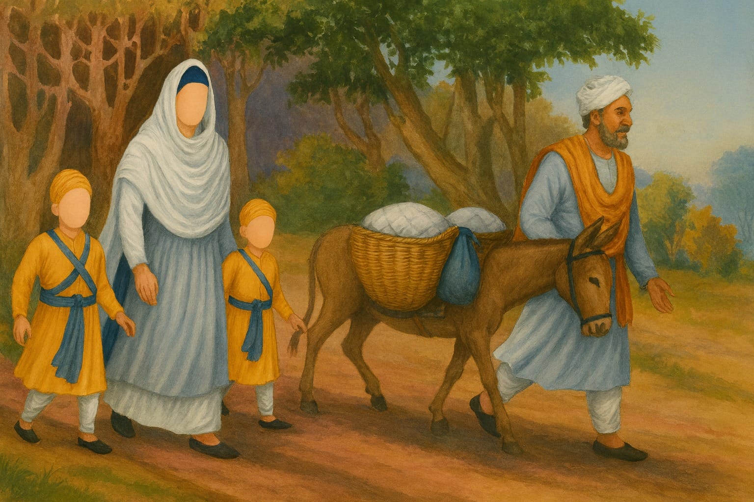 Gangu Brahmin escorting Mata Gujjar Kaur Ji and the younger Sahibzade to his village Saheri (later Kheri)