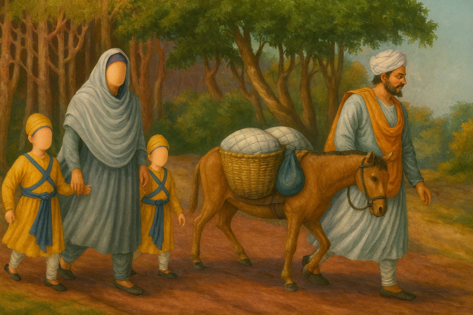Gangu Brahmin escorting Mata Gujjar Kaur Ji and the younger Sahibzade to his village Saheri (later Kheri)