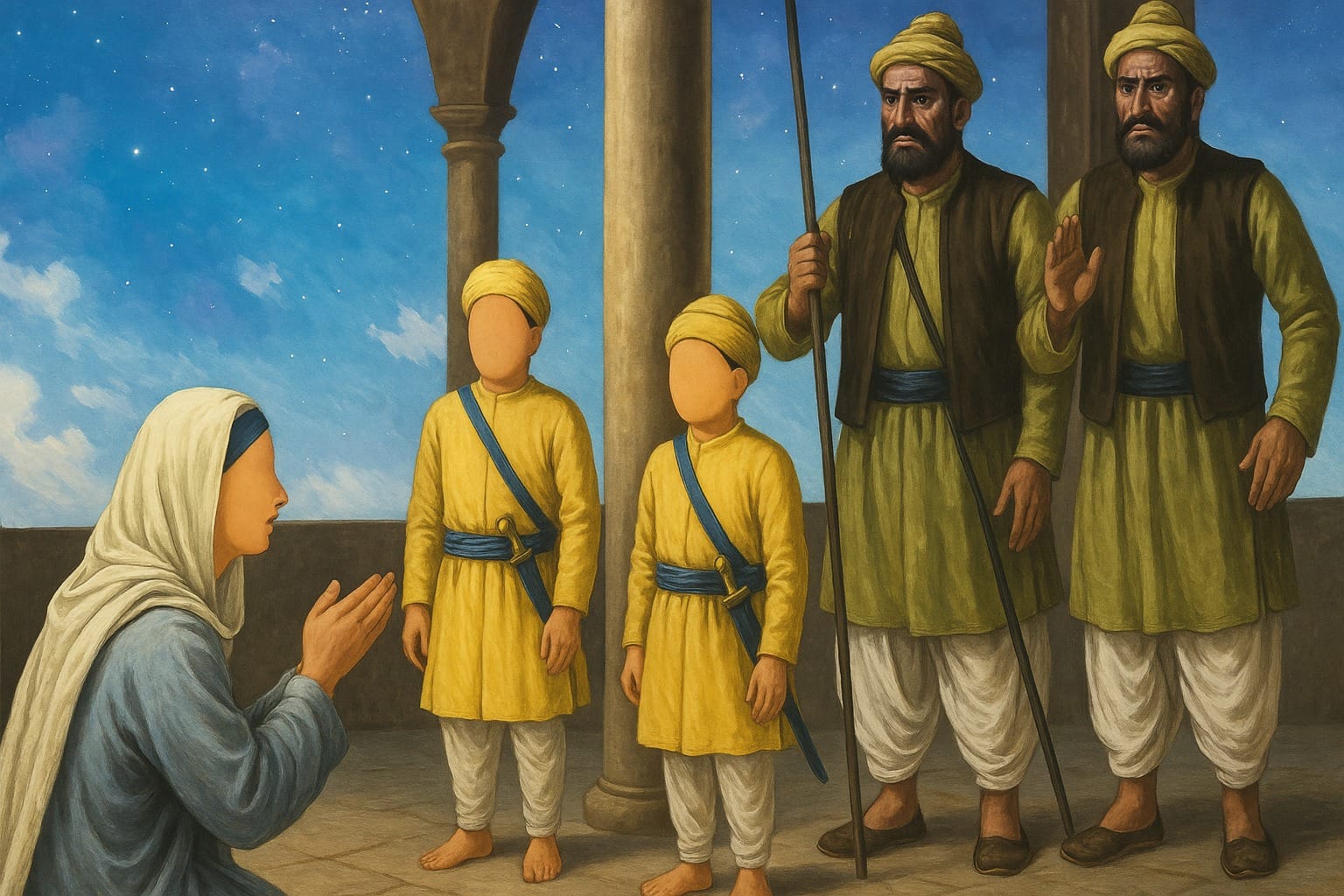 Sahibzadas being collected by soldiers at the Thanda Burj ready for being presented in court