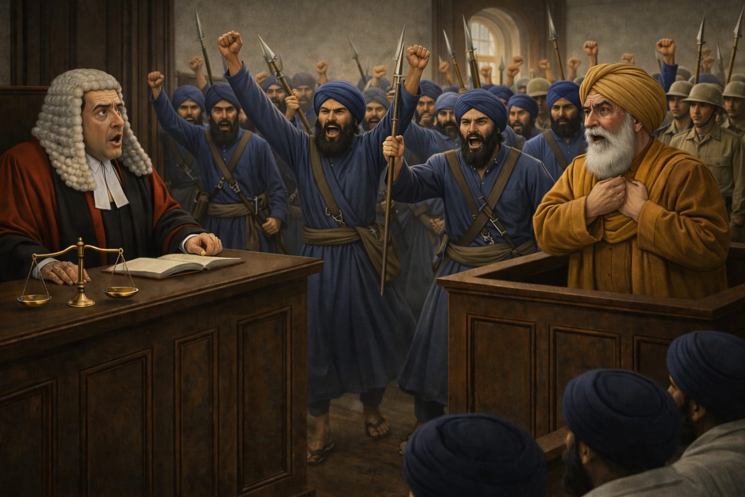 5 October 2020 the moment Bhai Teja Singh Buchar and Teja Singh Jhabbar entered with a group of Akali Sikhs into the courtroom that had 21 Sikhs on trial